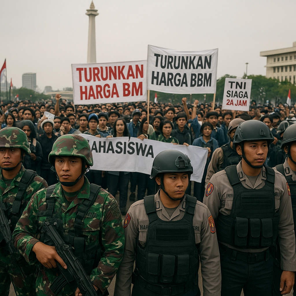TNI Siaga 24 Jam Amankan Demo Mahasiswa Tuntut Turunkan Harga BBM