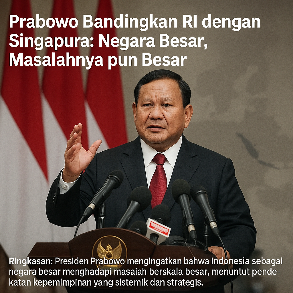 Prabowo Bandingkan RI dengan Singapura: Negara Besar, Masalahnya pun Besar