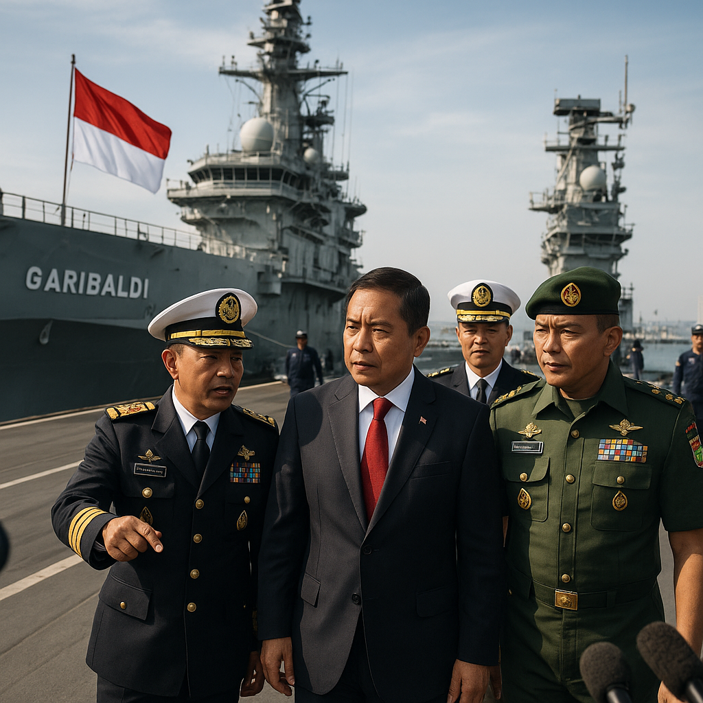 Menhan dan Pejabat Tinggi TNI Tinjau Kapal Induk Hibah Italia Garibaldi