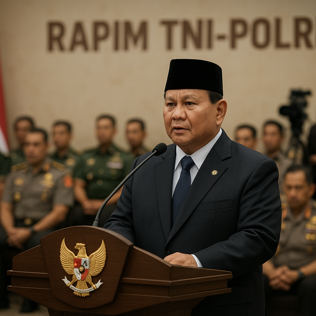 Presiden Prabowo Soroti Pentingnya Stabilitas Keamanan dalam Rapim TNI-Polri