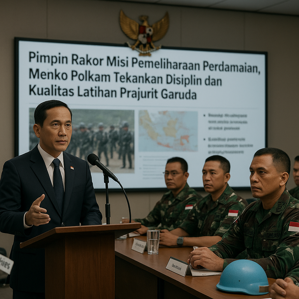 Pimpin Rakor Misi Pemeliharaan Perdamaian, Menko Polkam Tekankan Disiplin dan Kualitas Latihan Prajurit Garuda