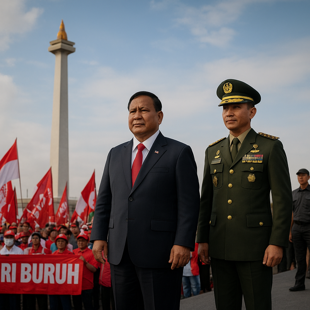 Panglima TNI Dampingi Presiden Prabowo Hadiri Peringatan Hari Buruh Internasional di Monas