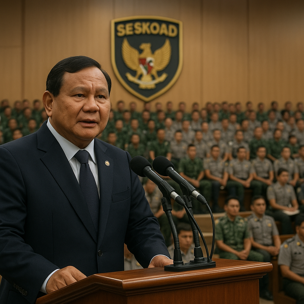 Prabowo Sampaikan Kuliah Langsung kepada 1.095 Perwira Siswa TNI-Polri di Seskoad